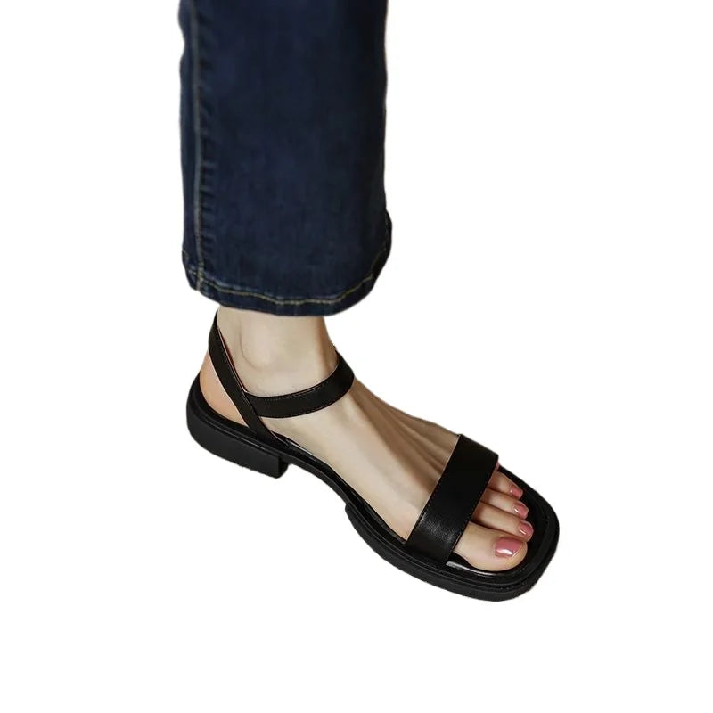 Brown Sandals - Low Heels Leather Outdoor Shoes