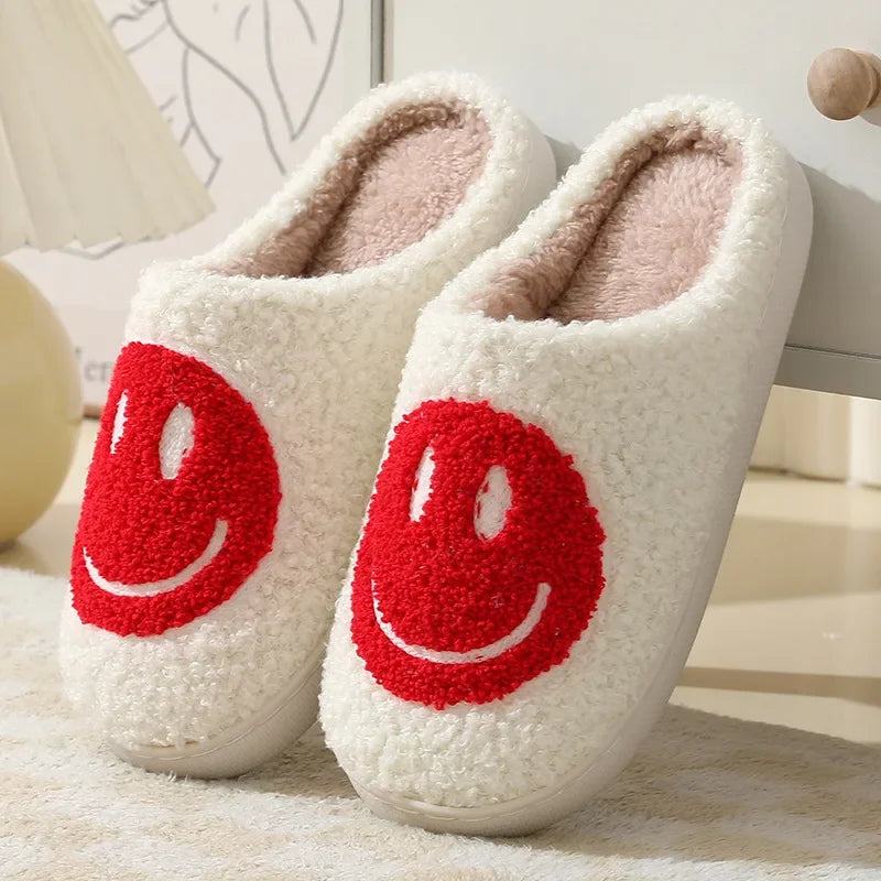 Happy Face Slippers - Fuzzy Smiling Cute Home Shoes