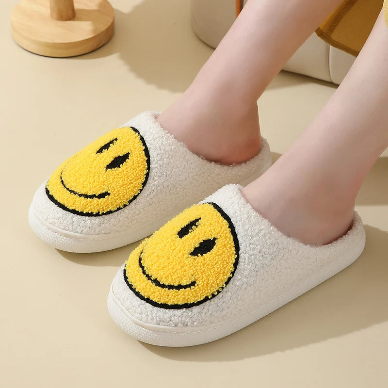 Smiley Face Slippers - Cotton Slides Anti Slip Home Shoes