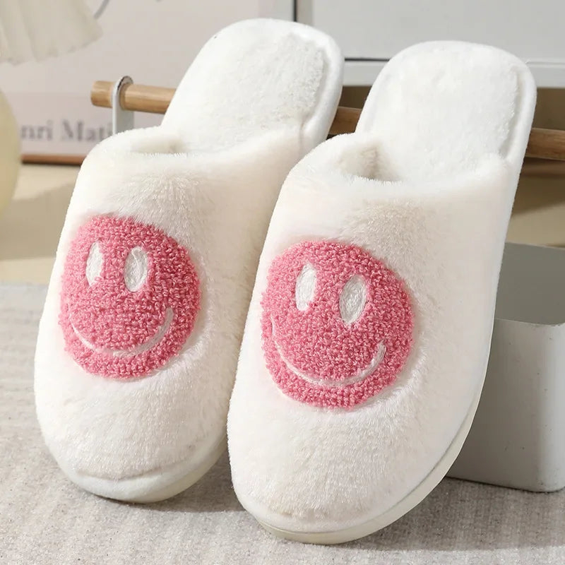 Happy Face Slippers - Fuzzy Smiling Cute Home Shoes