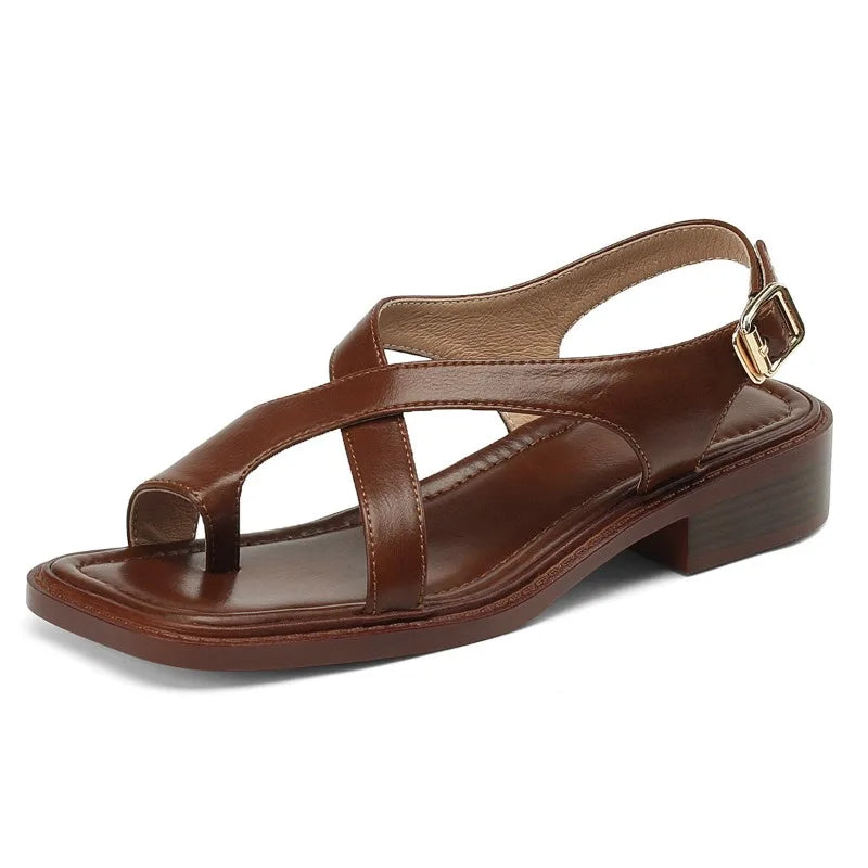 Brown Sandals - Flat Toe Sandals Retro Shoes