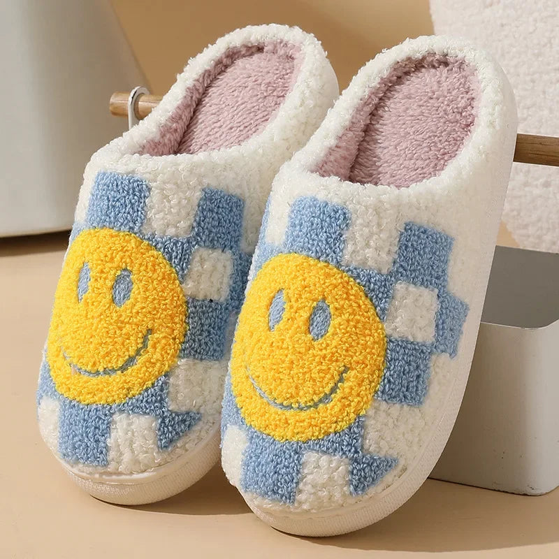 Happy Face Slippers - Fuzzy Smiling Cute Home Shoes