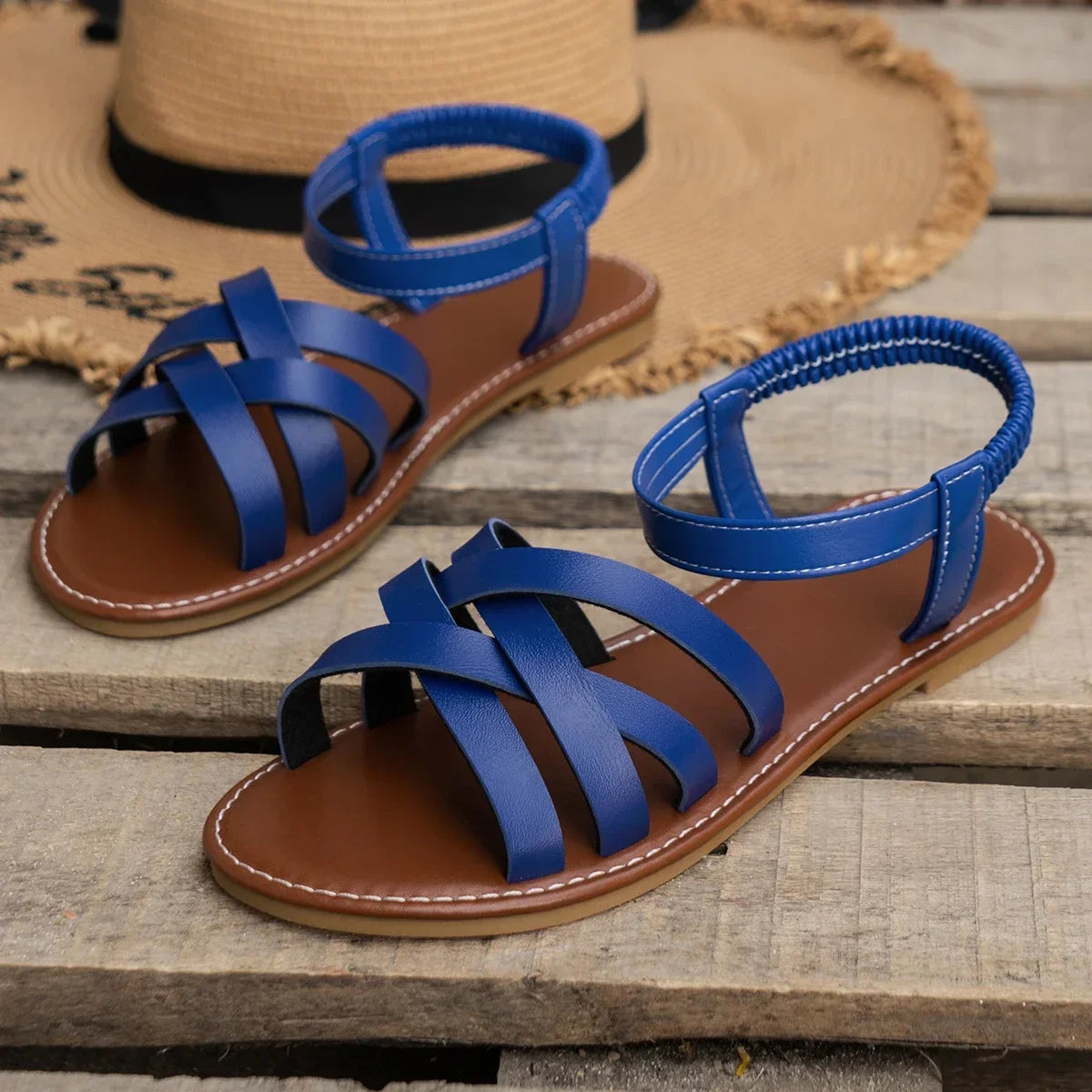 Brown Sandals - Lightweight Flat Easy-Fit