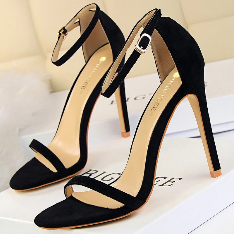 Brown Sandals - Suede Hollow High Heels