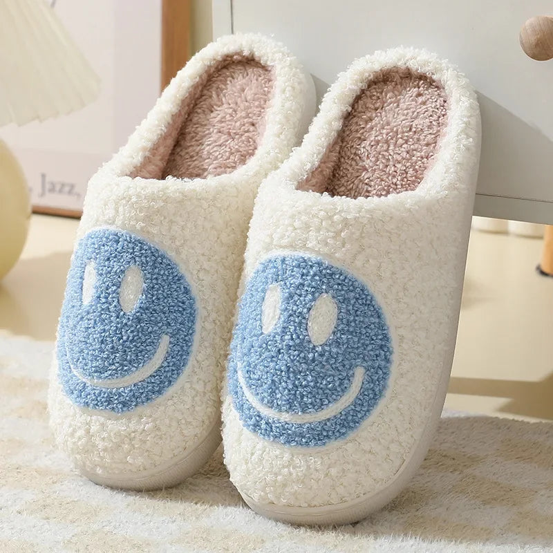 Happy Face Slippers - Fuzzy Smiling Cute Home Shoes