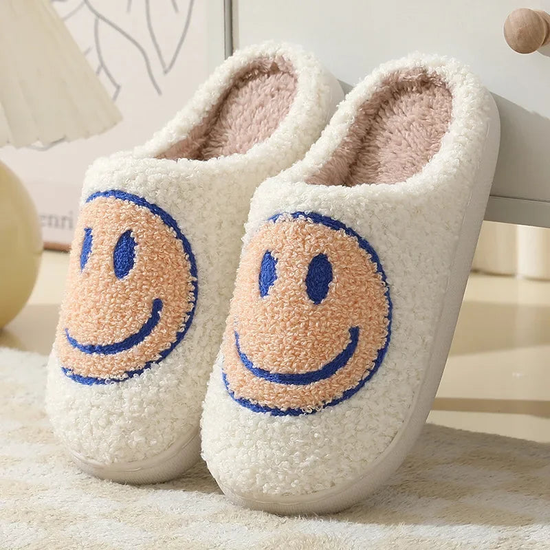 Happy Face Slippers - Fuzzy Smiling Cute Home Shoes