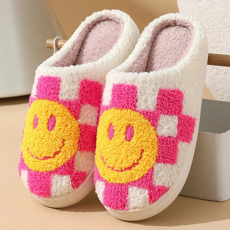 Happy Face Slippers - Fuzzy Smiling Cute Home Shoes