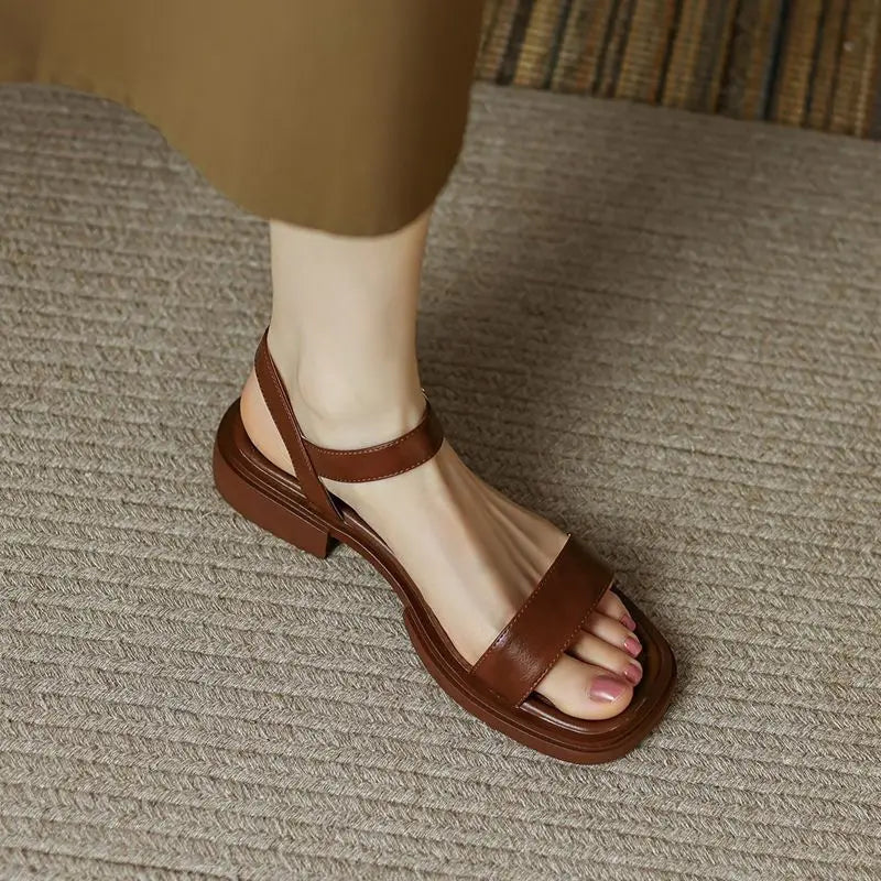 Brown Sandals - Low Heels Leather Outdoor Shoes