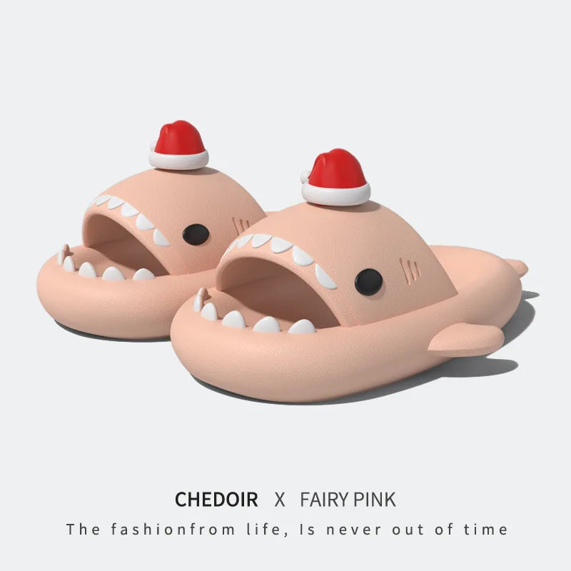 Christmas Shark Slippers Beach Street Slides