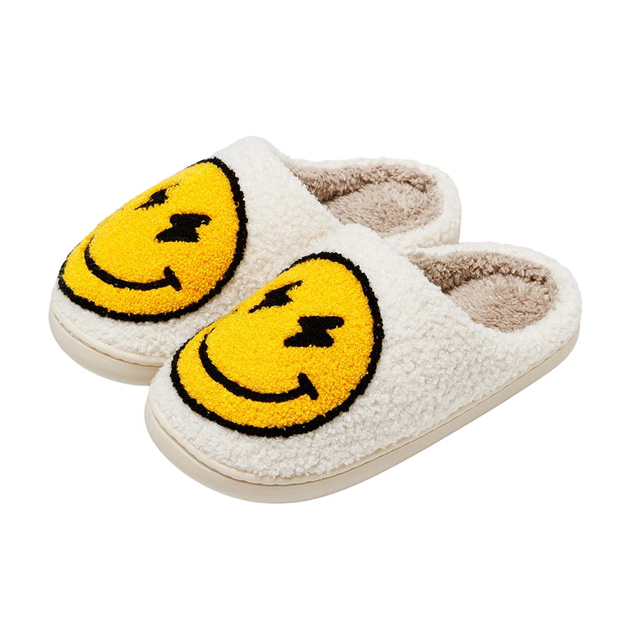 Smiley Face Slippers - Lightning Smile House Funny Slides