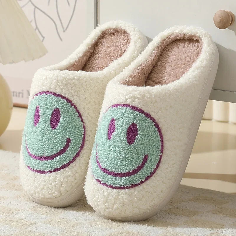 Happy Face Slippers - Fuzzy Smiling Cute Home Shoes