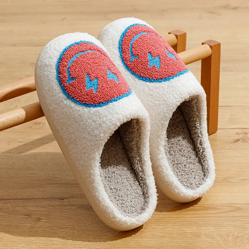 Smiley Face Slippers - Lightning Smile House Funny Slides