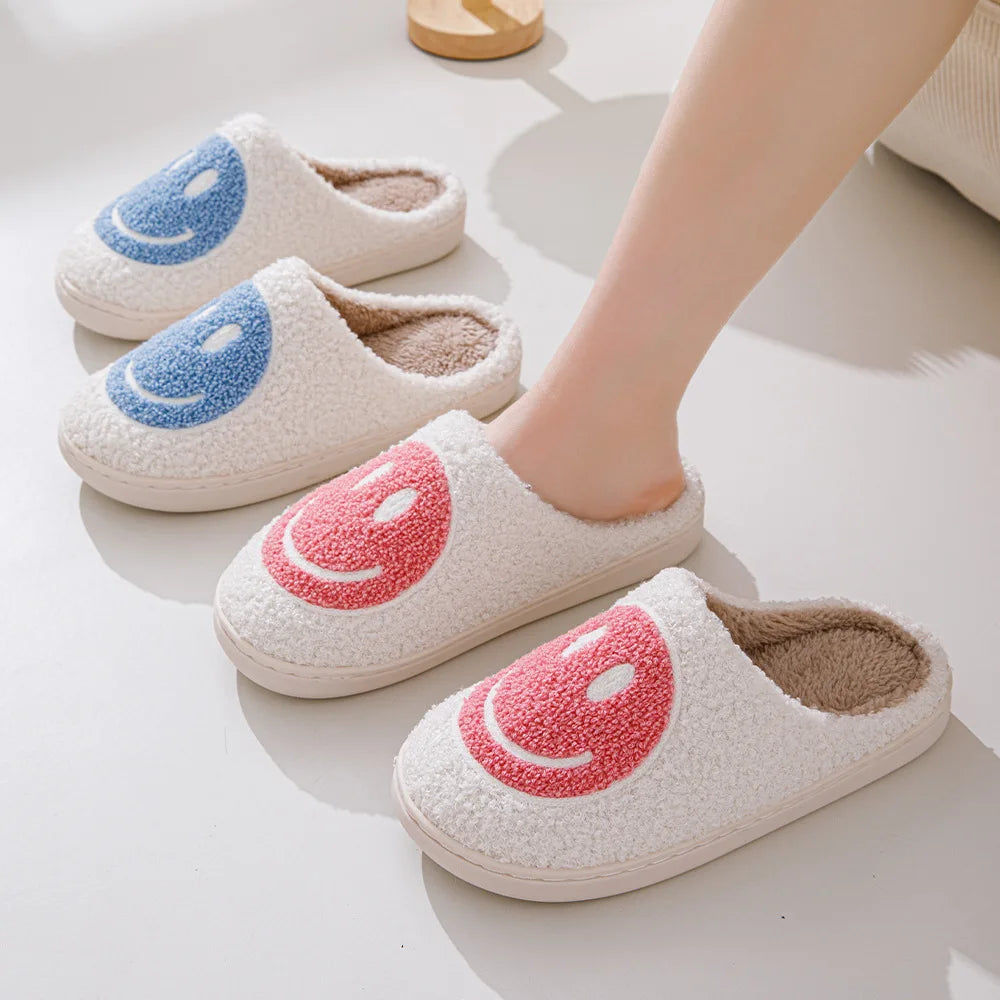 Smile Face Plush Slippers Comfortable Shoes
