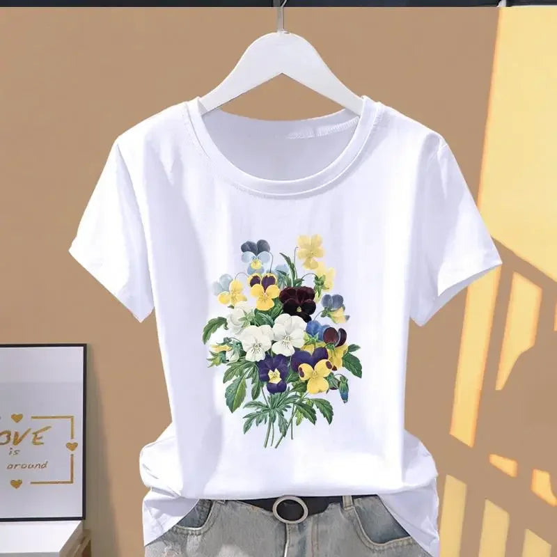 Women Print Floral Sports Explosive Short Sleeve T-shirt