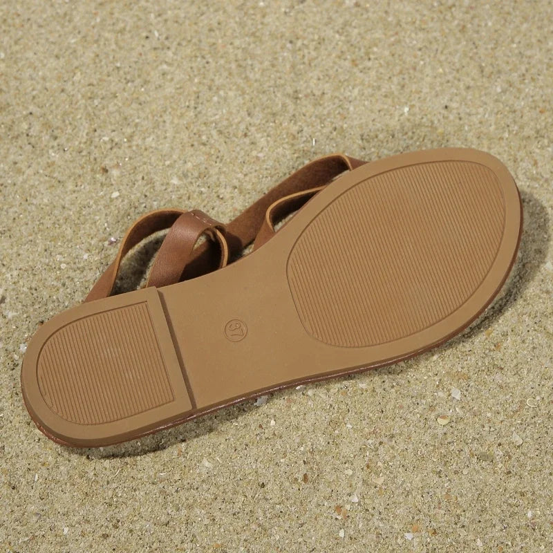 Brown Sandals - Flat Clip On Design Shoes