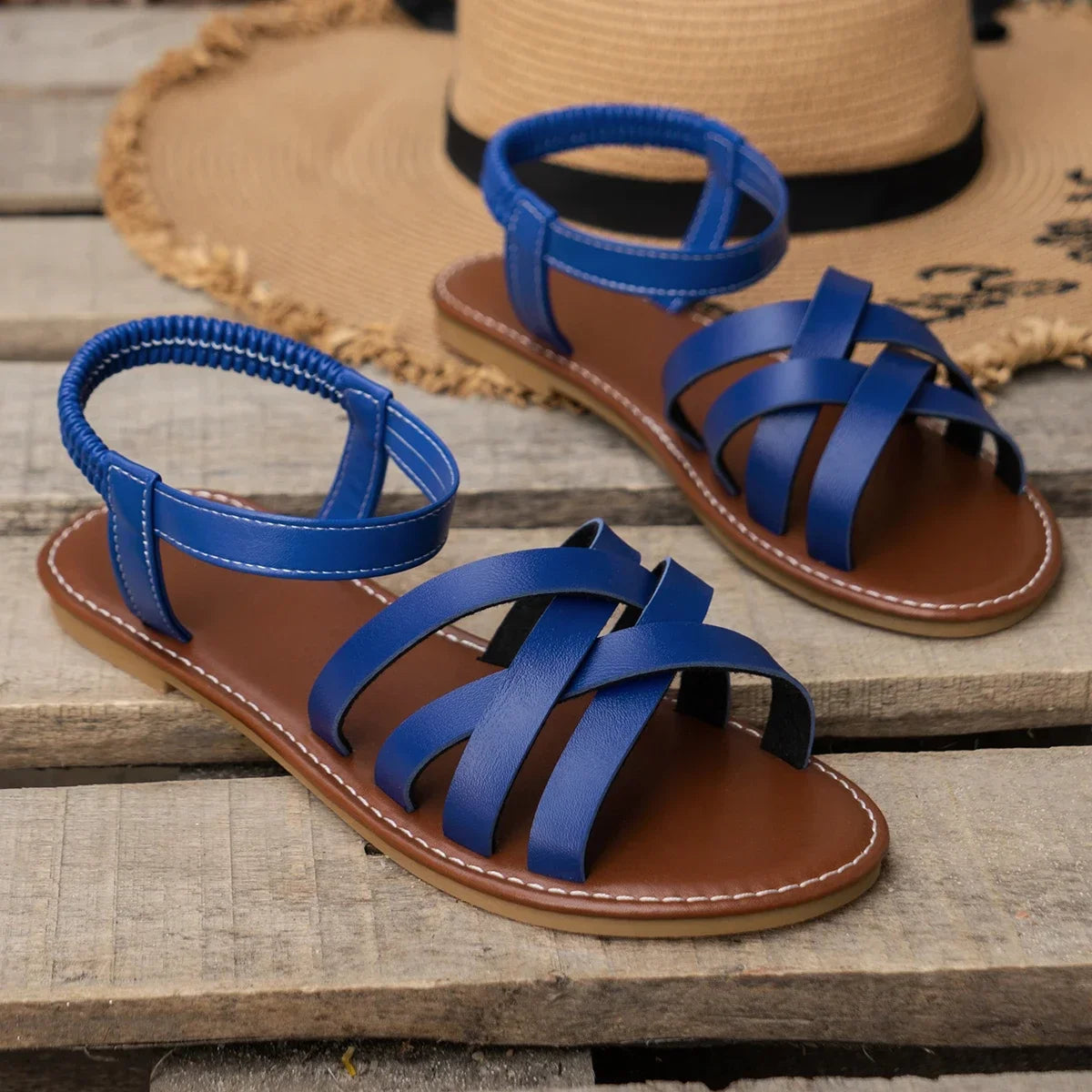 Brown Sandals - Lightweight Flat Easy-Fit