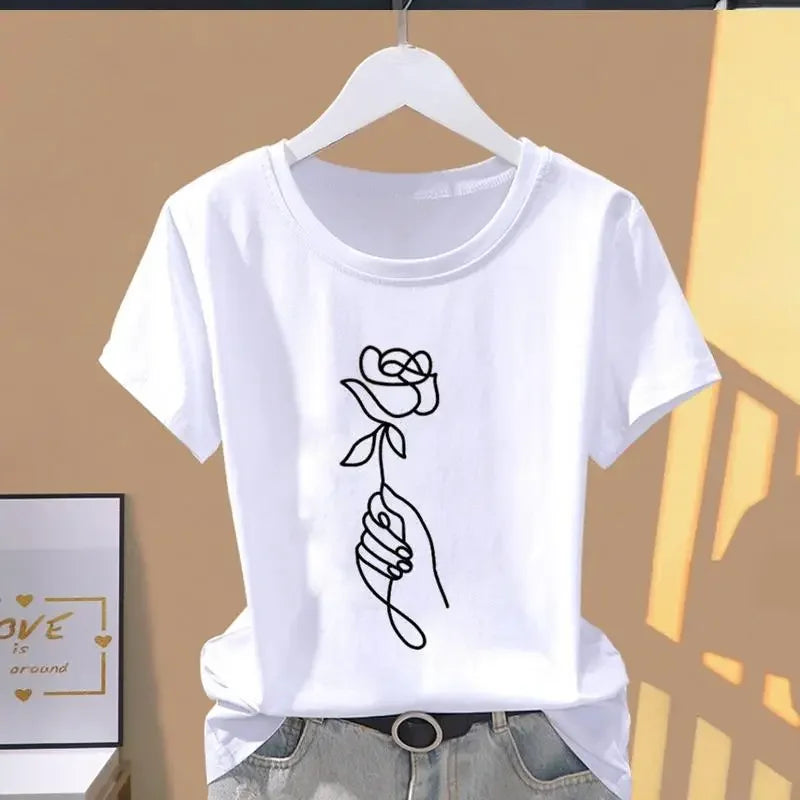 Women Print Floral Sports Explosive Short Sleeve T-shirt