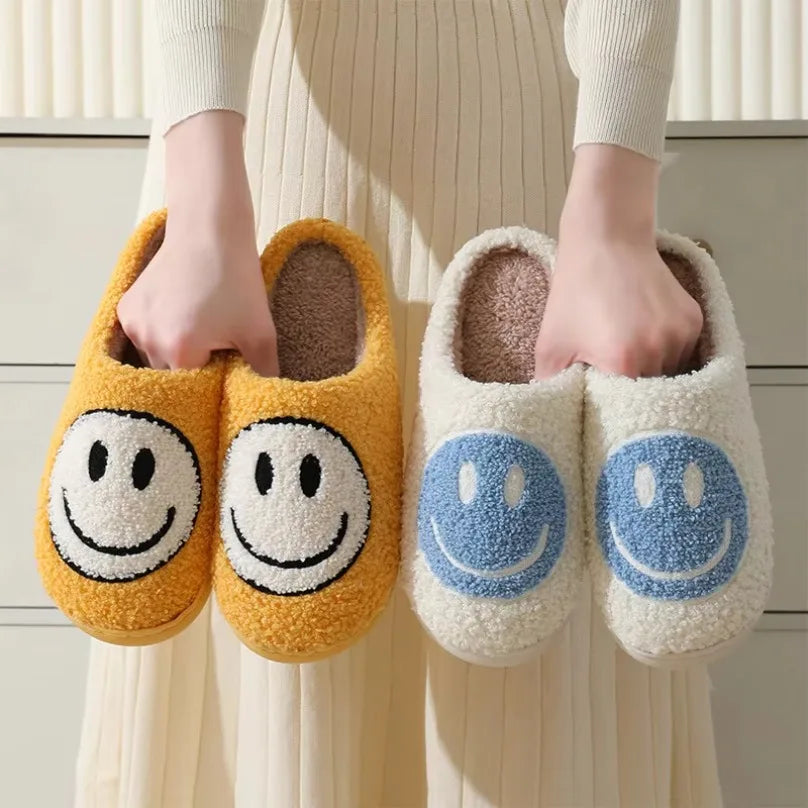 Happy Face Slippers - Fuzzy Smiling Cute Home Shoes