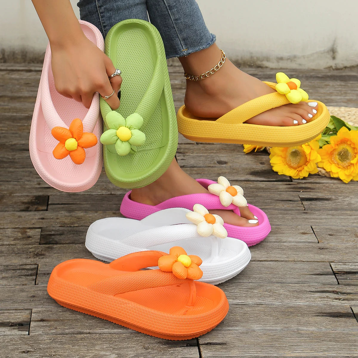 Summer Flip Flops Sunflower Slides