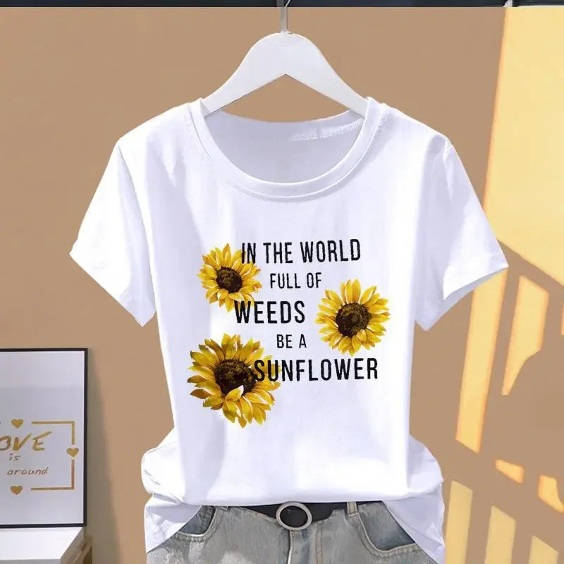 Women Print Floral Sports Explosive Short Sleeve T-shirt