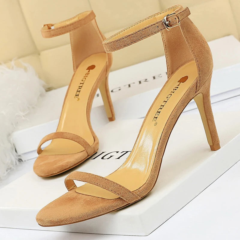 Brown Sandals - Suede Hollow High Heels