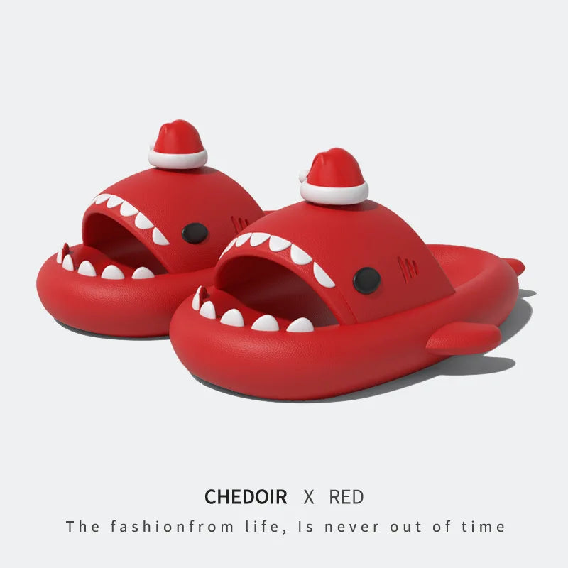 Christmas Shark Slippers Beach Street Slides