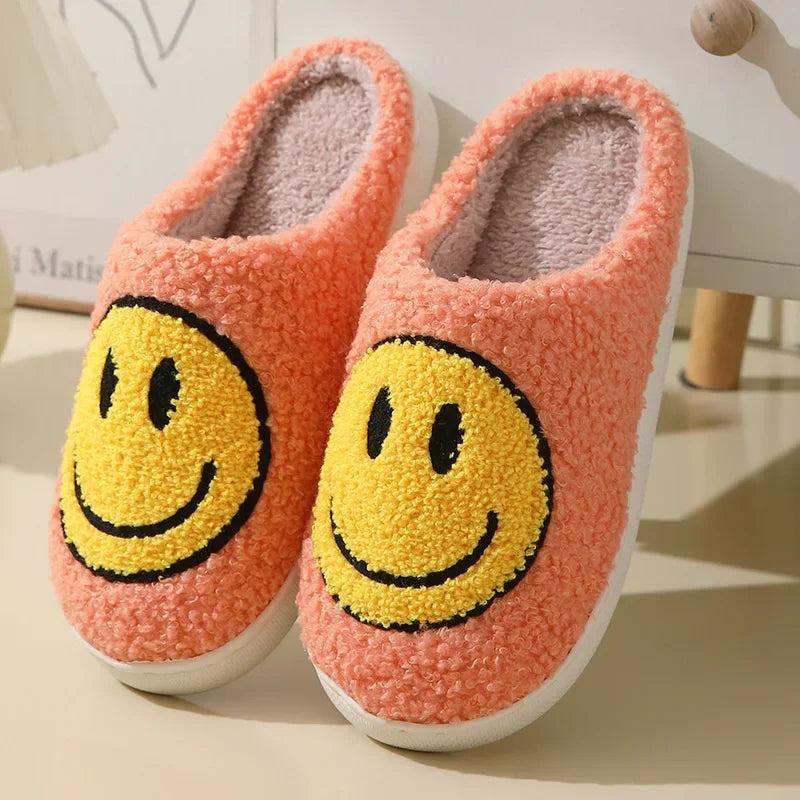 Happy Face Slippers - Fuzzy Smiling Cute Home Shoes
