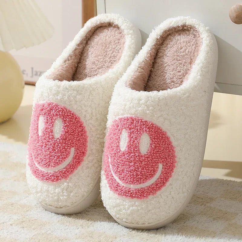 Happy Face Slippers - Fuzzy Smiling Cute Home Shoes