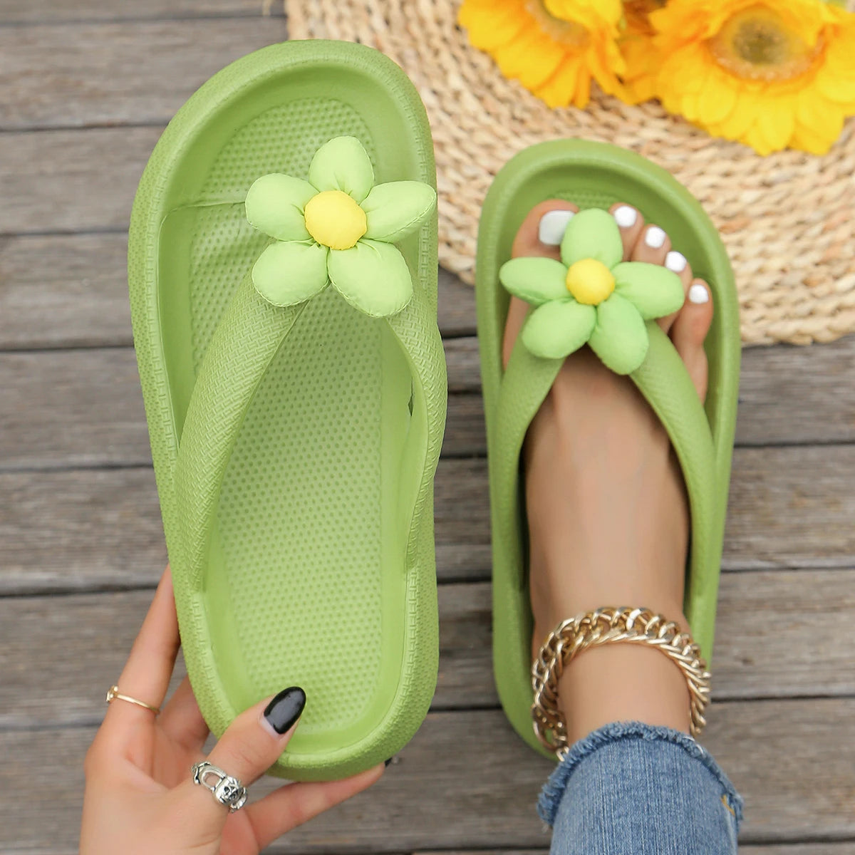 Summer Flip Flops Sunflower Slides